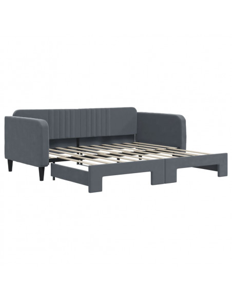 Divano Letto con Letto Estraibile Grigio Scuro 90x190cm Velluto