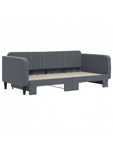 Divano Letto con Letto Estraibile Grigio Scuro 90x190cm Velluto