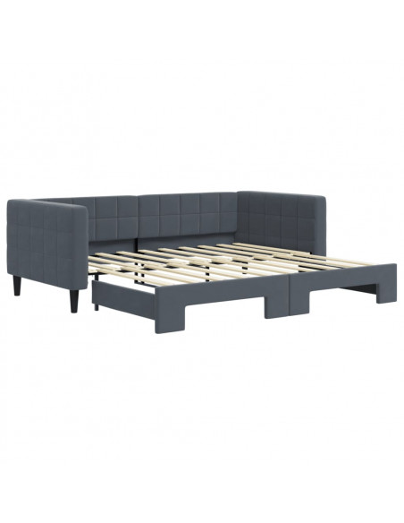 Divano Letto con Letto Estraibile Grigio Scuro 90x190cm Velluto