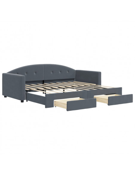 Divano Letto Estraibile Cassetti Grigio Scuro 90x190cm Velluto