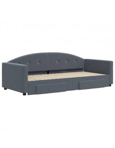 Divano Letto Estraibile Cassetti Grigio Scuro 90x190cm Velluto