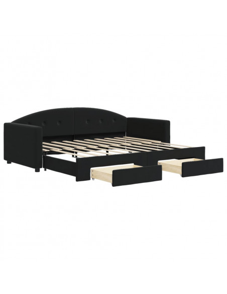 Divano Letto Estraibile con Cassetti Nero 90x190 cm in Velluto