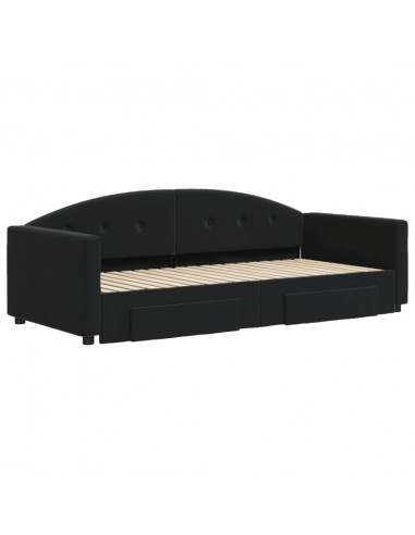 Divano Letto Estraibile con Cassetti Nero 90x190 cm in Velluto