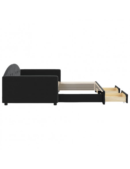 Divano Letto Estraibile con Cassetti Nero 90x190 cm in Velluto