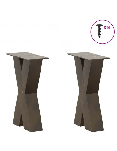 Gambe Tavolino Caffè a X 2 pz Naturale 38x(42-43) cm Acciaio