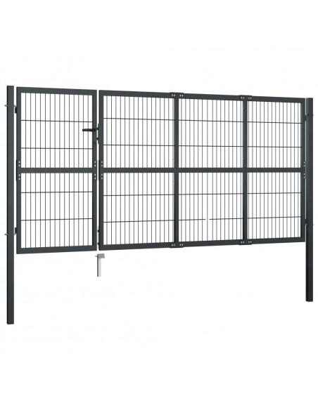 Cancello di Recinzione con Pali in Acciaio 350x120 cm Antracite