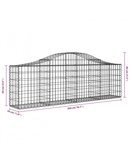 Cesti Gabbioni ad Arco 30 pz 200x30x60/80 cm Ferro Zincato