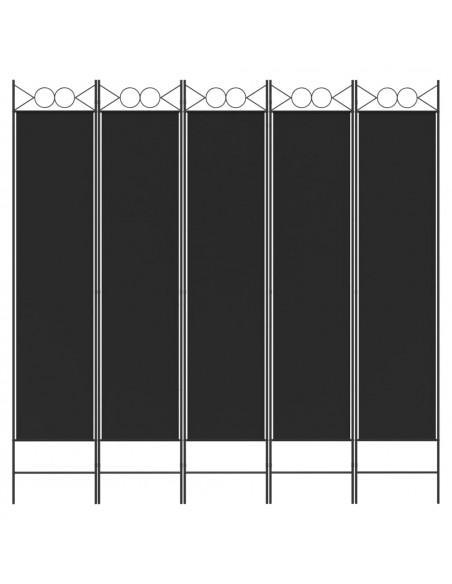Divisorio 5 Pannelli Nero 200x200 cm Tessuto