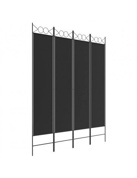Divisorio a 4 Pannelli Nero 160x200 cm in Tessuto
