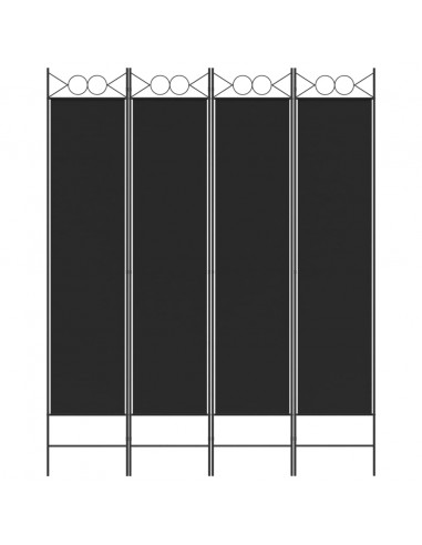 Divisorio a 4 Pannelli Nero 160x200 cm in Tessuto