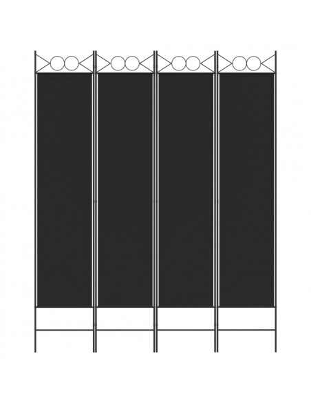Divisorio a 4 Pannelli Nero 160x200 cm in Tessuto