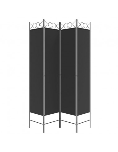Divisorio a 4 Pannelli Nero 160x200 cm in Tessuto