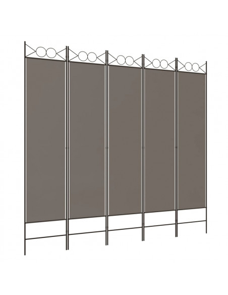 Divisorio a 5 Pannelli Antracite 200x200 cm Tessuto
