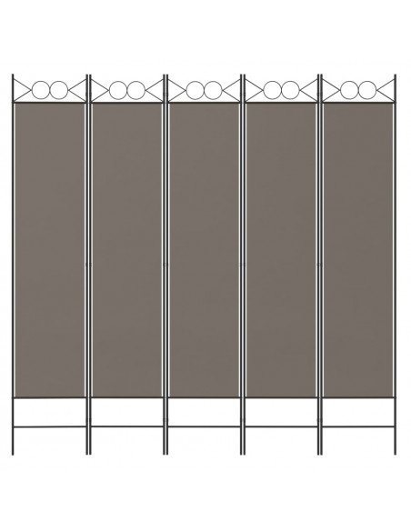 Divisorio a 5 Pannelli Antracite 200x200 cm Tessuto