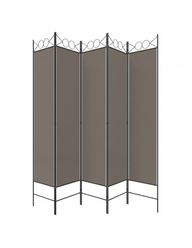 Divisorio a 5 Pannelli Antracite 200x200 cm Tessuto