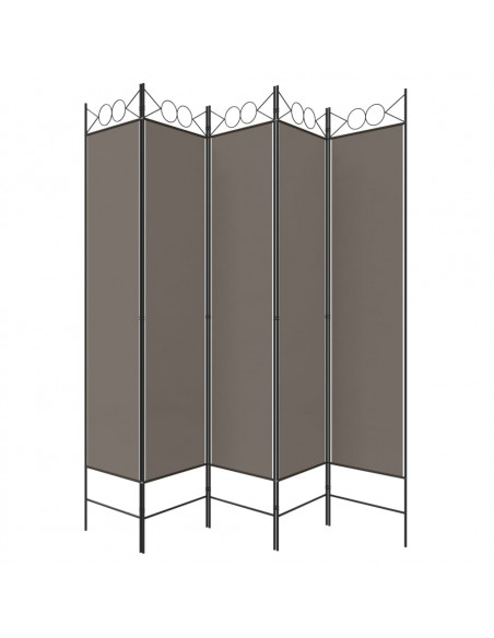 Divisorio a 5 Pannelli Antracite 200x200 cm Tessuto