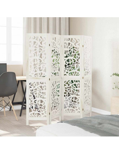 Divisorio Ambienti 4Pannelli Bianco Legno Massello di Paulownia