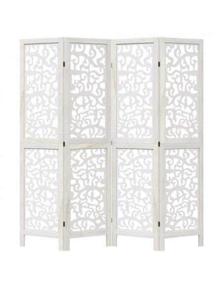Divisorio Ambienti 4Pannelli Bianco Legno Massello di Paulownia