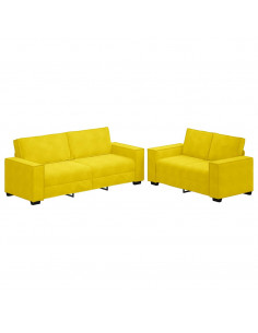 Set di Divani 2 pz con Cuscini giallo in Velluto 2