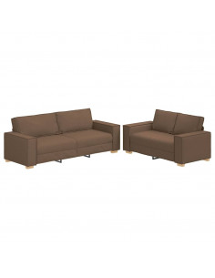 Set di Divani 2 pz con Cuscini Marrone in Tessuto 2