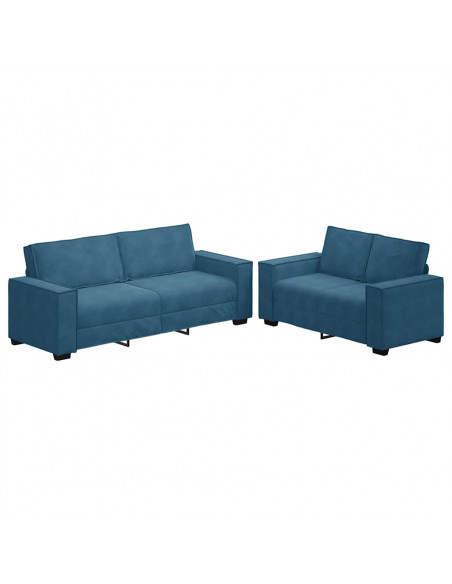 Set di Divani 2 pz con Cuscini Blu in Velluto