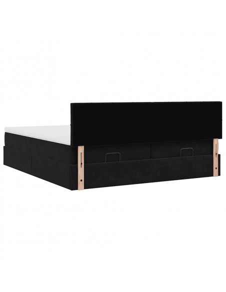 Struttura Letto Pouf con Materassi Nero 180x200 cm in Velluto