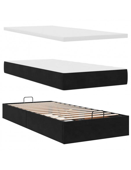 Struttura Letto Pouf con Materassi Nero 90x200 cm in Velluto