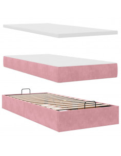 Struttura Letto Pouf con Materassi Rosa 90x190 cm in Velluto