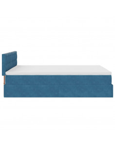 Struttura Letto Pouf con Materasso Blu 140x200cm in Velluto