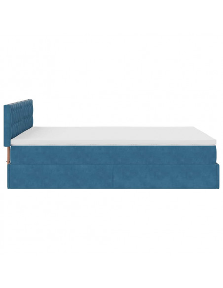 Struttura Letto Pouf con Materasso Blu 140x200cm in Velluto