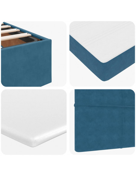 Struttura Letto Pouf con Materasso Blu 140x200cm in Velluto