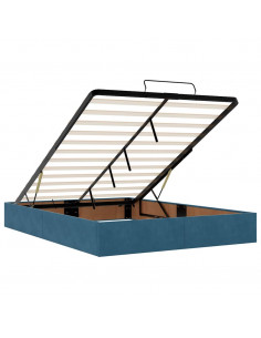 Struttura Letto Pouf con Materasso Blu 140x200cm in Velluto