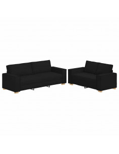 Set di Divani 2 pz con Cuscini Nero in Tessuto 2