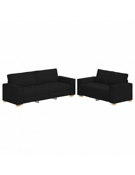 Set di Divani 2 pz con Cuscini Nero in Tessuto