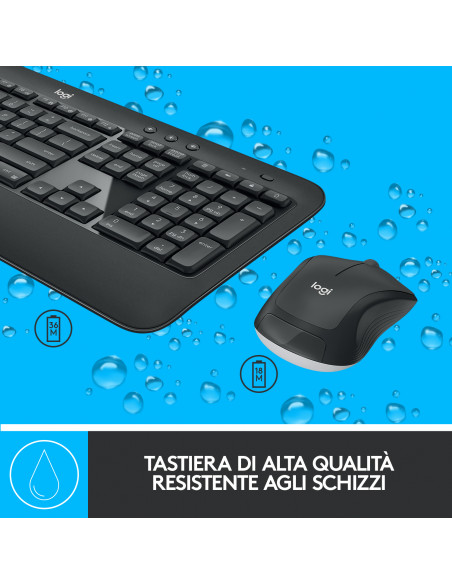 Logitech MK540 Advanced Combo Tastiera e Mouse Wireless per Windows, Ricevitore USB Unifying 2,4 GHz, Tasti di Scelta Rapida Mul