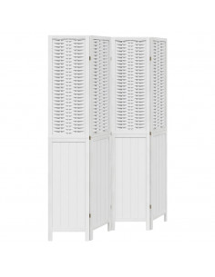 Divisorio Ambienti 4Pannelli Bianco Legno Massello di Paulownia