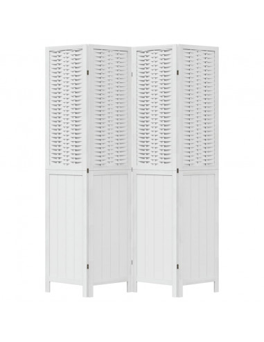 Divisorio Ambienti 4Pannelli Bianco Legno Massello di Paulownia