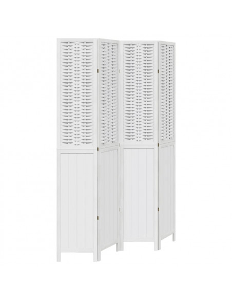 Divisorio Ambienti 4Pannelli Bianco Legno Massello di Paulownia