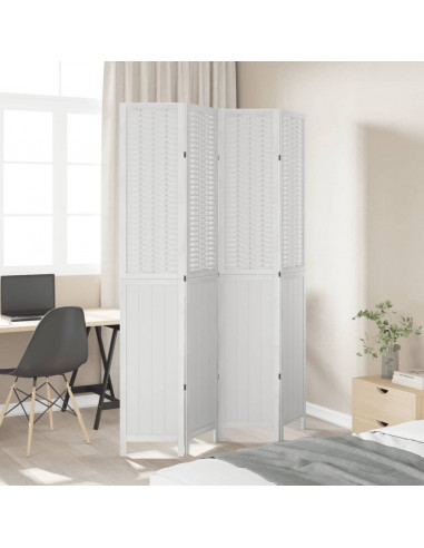 Divisorio Ambienti 4Pannelli Bianco Legno Massello di Paulownia