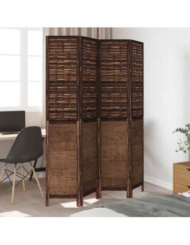 Divisorio Ambienti 4 Pannelli Marrone Scuro Massello Paulownia