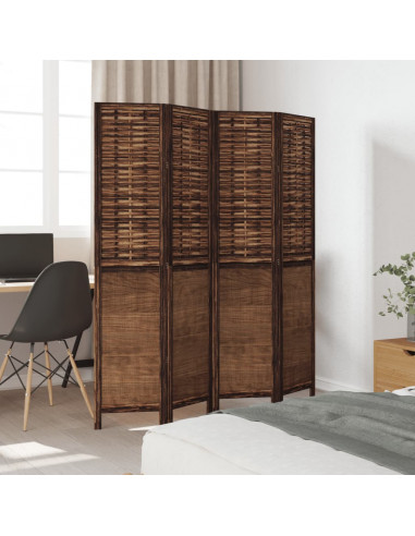 Divisorio Ambienti 4 Pannelli Marrone Scuro Massello Paulownia