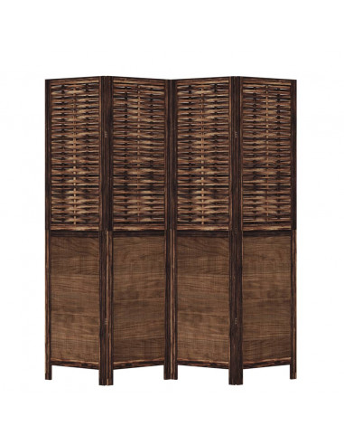 Divisorio Ambienti 4 Pannelli Marrone Scuro Massello Paulownia