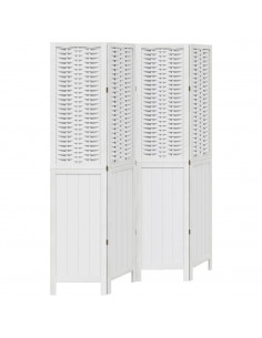 Divisorio Ambienti 4Pannelli Bianco Legno Massello di Paulownia