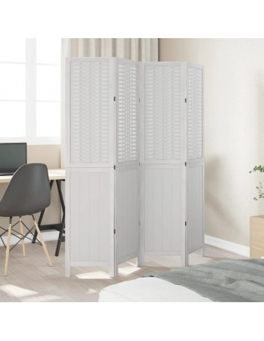 Divisorio Ambienti 4Pannelli Bianco Legno Massello di Paulownia