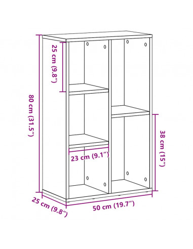 Libreria Rovere Nero 50x25x80 cm in Legno Multistrato