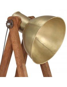 Lampada da Pavimento Ottone E27 in Legno Massello di Mango