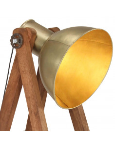 Lampada da Pavimento Ottone E27 in Legno Massello di Mango 2