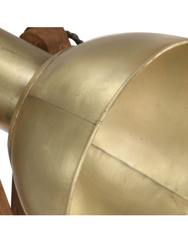 Lampada da Pavimento Ottone E27 in Legno Massello di Mango