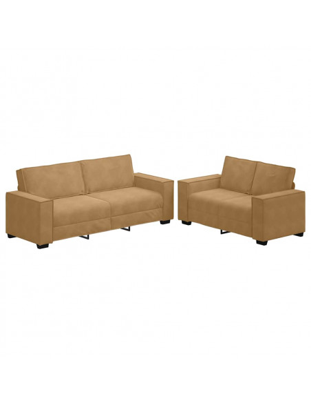 Set di Divani 2 pz con Cuscini Marrone in Velluto