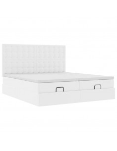 Pouf Letto con Materassi e LED Bianco Puro 160x200cm Similpelle 2